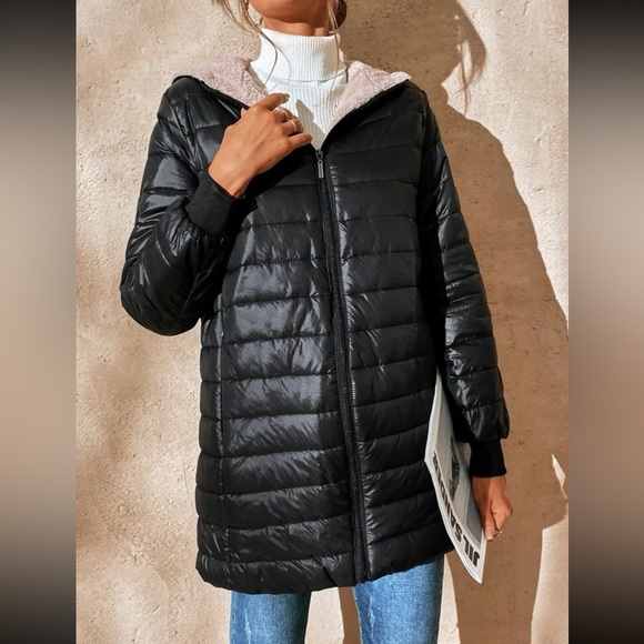 Luxe quilted teddy lined hooded jacket - Picture 6 of 16